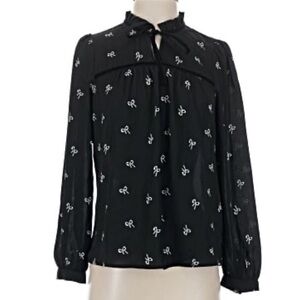 J. Crew Black Tie-Neck Bow Print Blouse